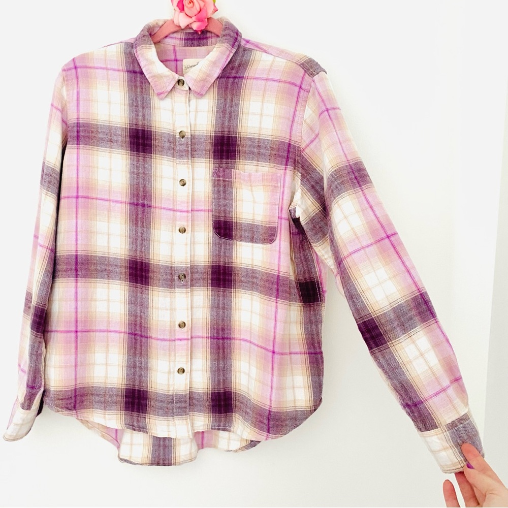 💕Pretty Pink Plaid Long Sleeve Button Down Shirt SZ M